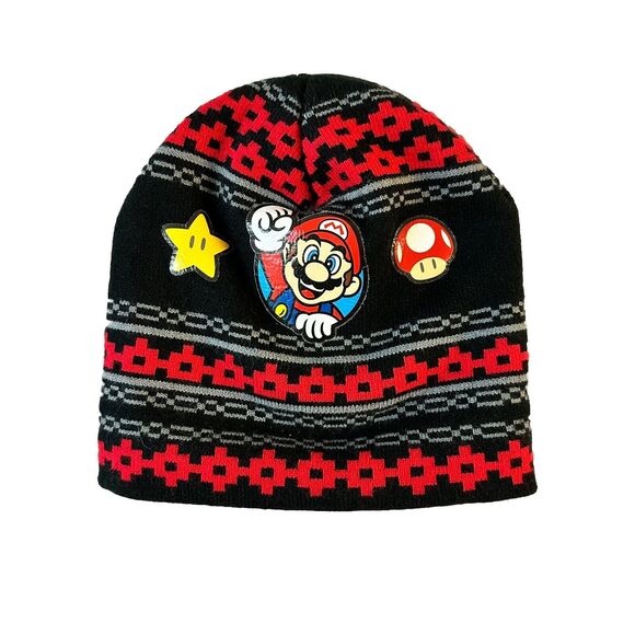 Super Mario Bros Hat Beanie Original NES Mario Bowser Black Pixels 2019 ONE SIZE - Picture 1 of 6
